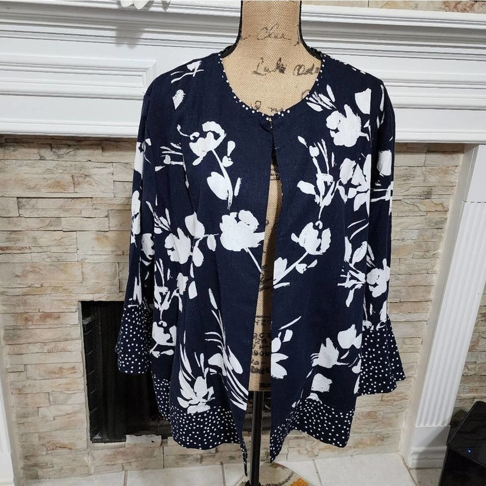Cynthia Rowley linen blend floral polka dot blazer jacket plus size 2X new